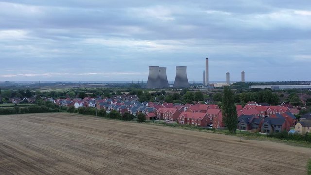 Pre demolition of Didcot power station cooling towers in the hours before blowdown. Sutton Courtney in front