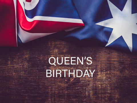 Queen's Birthday. Beautiful, bright card. Close-up, view from above. National holiday concept. Congratulations for family, relatives, friends and colleagues