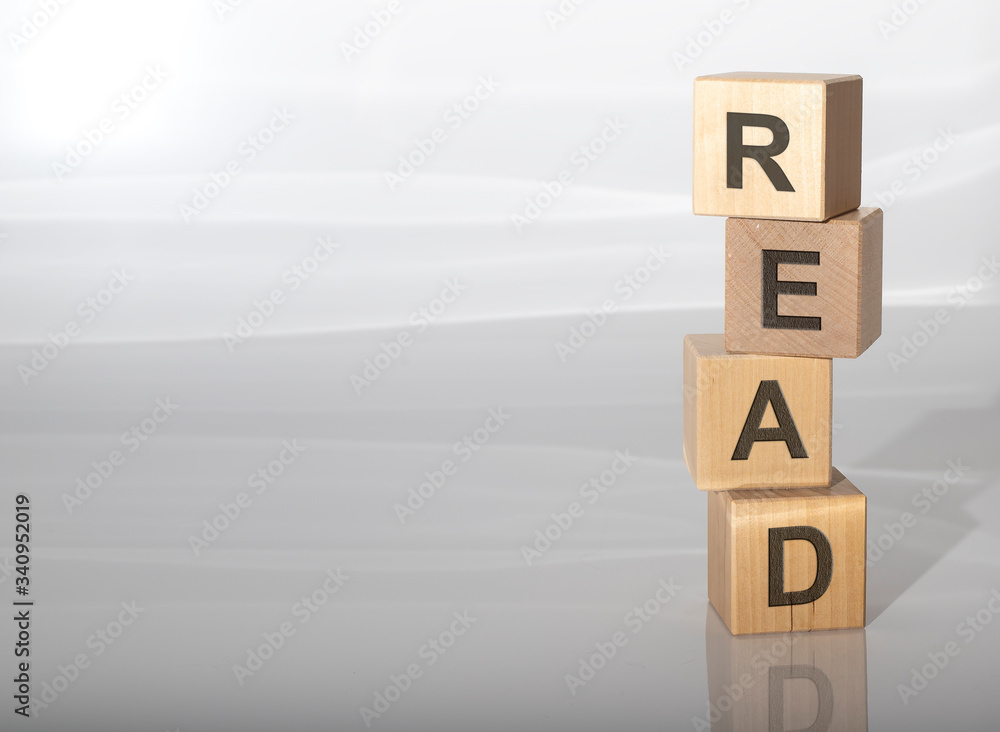 Poster the word read written with cube letters on white grey glossy background