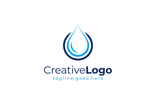 Water Logo. Blue Water Drop Icon with Circle Around isolated on White Background. Usable for Business, Science, Healthcare, Medical and Nature Logos. Flat Vector Icon Design Template Element.