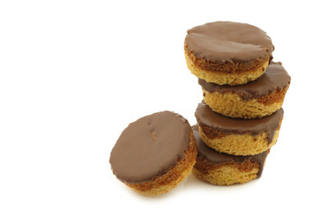 Freshly baked chocolate cakes on a white background.