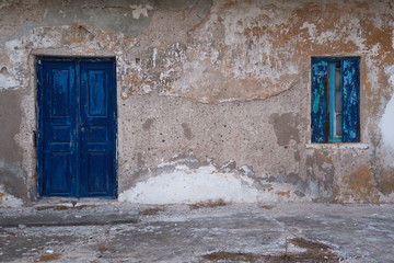 old blue window and door