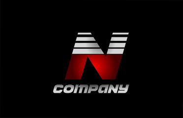N red grey black alphabet letter logo icon design for business and company