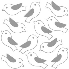 Monochrome cute birds seamless pattern line art background