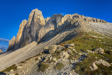 Unesco site of Tre Cime di Lavaredo in the italian Dolomites