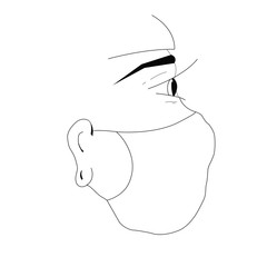 line art illustration of man  medical face mask to prevent disease, flu, air pollution, contaminated air, world pollution