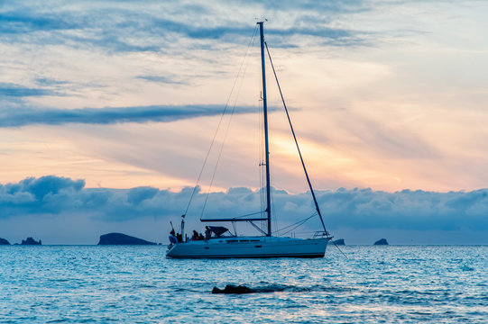 Modern yacht sailing in blue sea