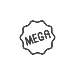 Badge Mega icon. Label in line design for online services, stores, markets, sites and mobile apps. Sticker for printed products. Promotion symbol. Vector illuctration isolated