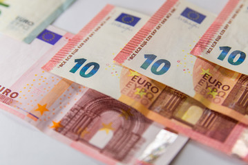 Euro banknotes isolated over white with clipping path