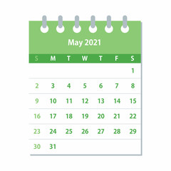 May 2021 Calendar Leaf. Monthly calendar design template