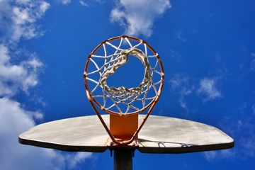 basketball hoop on a blue sky