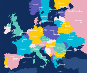 Obraz premium Europe vector map. Europe infographic. Slide presentation. Global business marketing concept. Color country. World transportation infographics data. Economic statistic template.