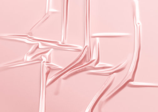 Blank Pink Crumpled Plastic Foil Wrap Overlay Mock Up,