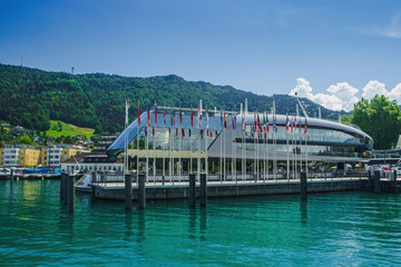 MS Sun Queen at the pier. Bregenz. Austria. Soft focus, blurry background.