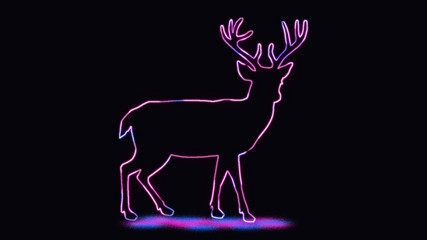 The beautiful outline of deer, with neon lighting. animal outline with neon light effect isolated on black background.