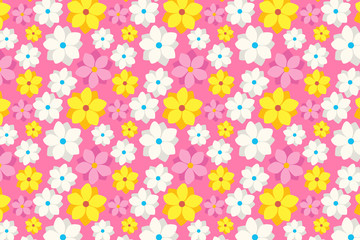 Colored floral pattern on a pink background. Summer flowers.
