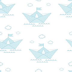 naadloos patroon van leuke geïsoleerde zeilboot, vectorillustratie