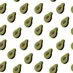 seamless pattern of half avocado on white background.