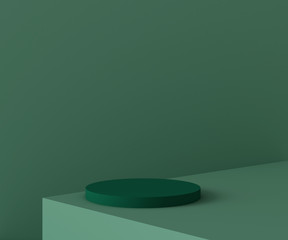 3D Rendering - Illustration green pedestal isolated on light green background, modern minimal concept, empty stage, abstract geometry shape pastel color, Cosmetic background for product presentation.