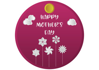 Happy Mother’s day design greeting card. Vector illustration good for the mom holiday,poster,banner,invitation,postcard,wallpaper,background, brochure.Decorated with flowers,sun,clouds.Paper style