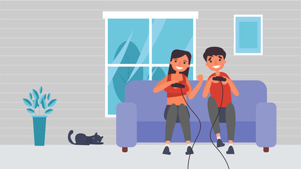 Play games Lover's hobbies activities couples spend together on summer ,holidays, Time with loved ones Happiness No place like home concept,Colorful vector illustration in flat cartoon style.