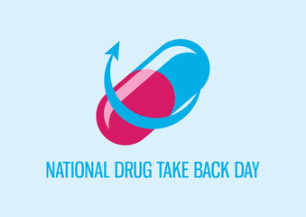 National Drug Take Back Day vector. blue-pink pill vector. Returned drug vector. Expired prescription drugs poster. Important day - obrazy, fototapety, plakaty