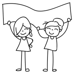 Hand drawing cartoon character happy girl. Pride day vector.