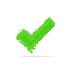 Yes icon, check-tick mark with longshadow. Watercolor style. Vector illustration