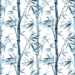 Obraz premium Bamboo seamless pattern on a white background, watercolor illustration. Print for fabric, background for various designs.