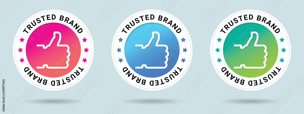 Aufkleber trusted brand stamp vector illustration. vector certificate icon. set of 3 beautiful color gradients