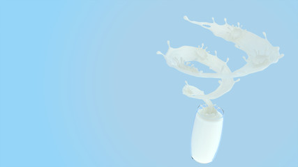 Milk is spread in a tornado shape. Milk twist. Milk with clipping path, 3d rendering.