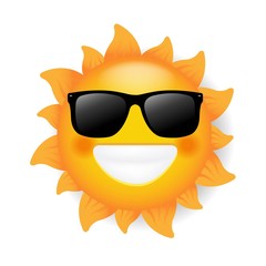 Sun With Sunglasses Isolated White Background