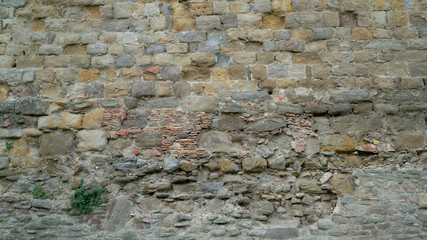 Natural stone wall texture. Medieval masonry. Ancient wall. Stone brick wall. Macro texture. Medieval architecture. Rough masonry. Background texture.