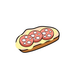 Salami sandwich, icon. raster illustration