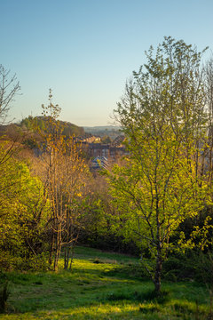 Spring View Over The Southside Of Glasgow At Sunset From Queens Park