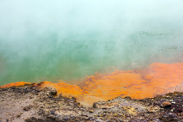 Hot lake with gas bubbles