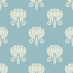 Seamless floral pattern on a blue minimalistic background in vector
