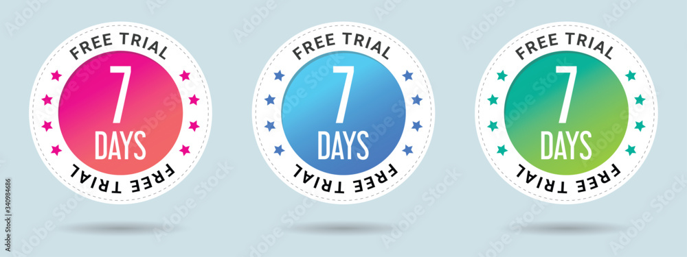 Aufkleber 7 days free trial stamp vector illustration. vector certificate icon. set of 3 beautiful color gradi