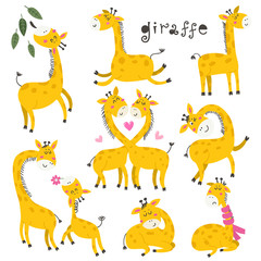 Set of cute cartoon little giraffes