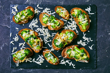 Meatless vegetarian broccoli melt, view from above