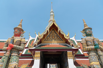 Fototapeta premium The Emerald Buddha Temple (Wat Phra Kaew) Located in the Grand Palace area Outer court East Sanam Luang Phra Borom Maha Ratchawang Subdistrict, Phra Nakhon District, Bangkok,Thailand