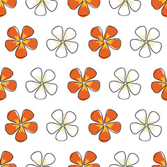 Simple orange floral on white background seamless vector repeat pattern surface design