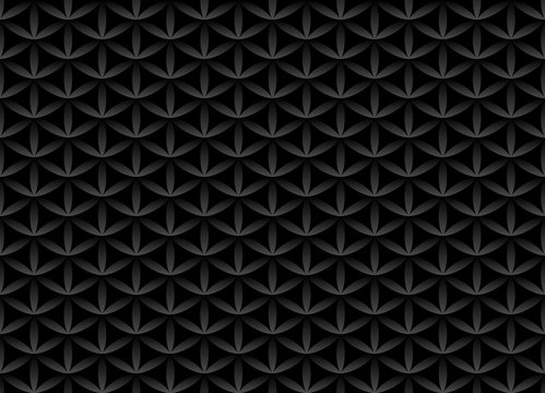 Seamless volume black pattern. Flower of life design volume background. Floral repetitive dark geometric texture or web page fill. Looks like scales or chain armor