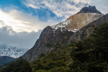 Fototapeta na wymiar Los cuernos rock formations, close to Cuernos campsite. W trekking curcuit, Torres del Paine - Patagonia.