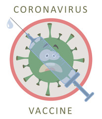 Coronavirus vaccine concept, vector illustration. Bacteria cell icon and syringe isolated. Medicine for Chinese flu and pneumonia