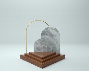 3d render of background with a pedestal and a showcase, abstract minimal concept, blank space, simple clean design, minimalist mockup