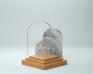 3d render of background with a pedestal and a showcase, abstract minimal concept, blank space, simple clean design, minimalist mockup