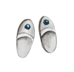 Watercolor element on a white background. Slippers in the Hugge style. For design compositions in the Scandinavian style. On the topic of home comfort, lifestyle.