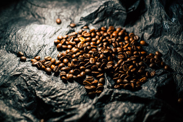 Coffee beans on black background