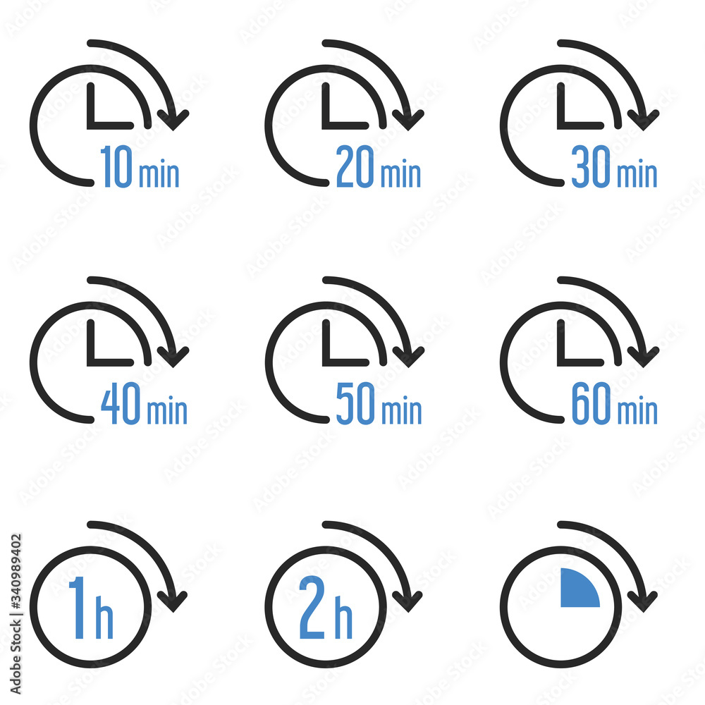 Poster set of simple timers. time clock line icon set, fast delivery, quick service, working hours.